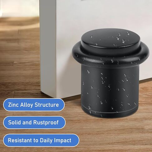 Door Stoppers, 1.5 Inch Black Door Stops, Floor Door Stopper for Bottom of Door with Rubber Bumper, Solid Modern Cylindrical Doorstop for Wall Protector, 2 Pack in Kuwait