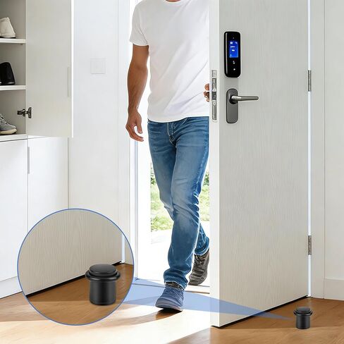 Door Stoppers, 1.5 Inch Black Door Stops, Floor Door Stopper for Bottom of Door with Rubber Bumper, Solid Modern Cylindrical Doorstop for Wall Protector, 2 Pack in Kuwait