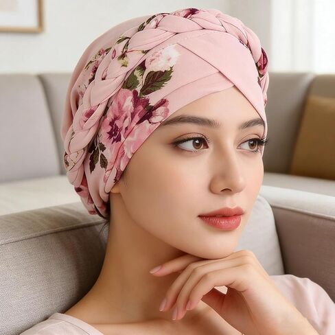 1Pc Printed Brushed Milk Silk Headscarf Hat, Floral Fabric Braid Turban Hat, Suitable For Everyday Use in Saudi Arabia