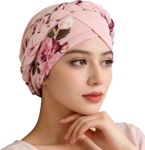 1Pc Printed Brushed Milk Silk Headscarf Hat, Floral Fabric Braid Turban Hat, Suitable For Everyday Use in Saudi Arabia