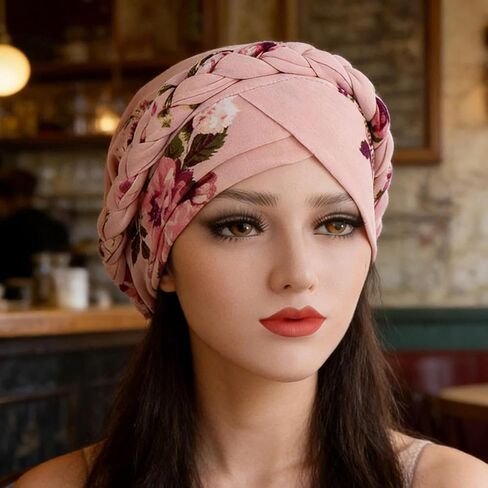 1Pc Printed Brushed Milk Silk Headscarf Hat, Floral Fabric Braid Turban Hat, Suitable For Everyday Use in Saudi Arabia