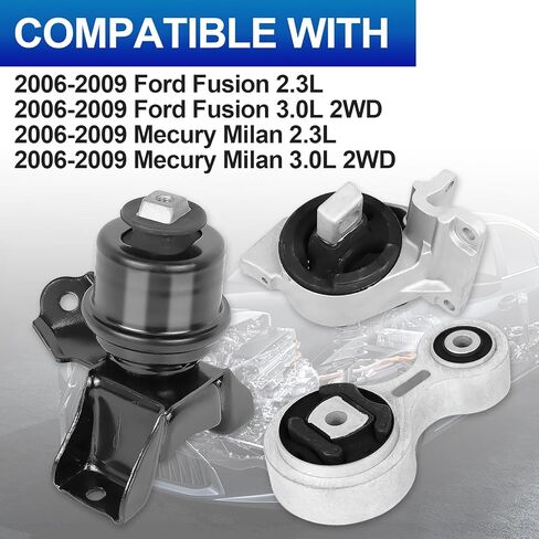 مجموعة حوامل محرك المحرك - متوافقة مع Ford Fusion 2006-2009 & Mercury Milan 2006-2009 & Lincoln Zephyr 2006 L4 2.3L V6 3.0L، استبدال # A5473 A5381 A5474، مجموعة من 3 in Saudi Arabia
