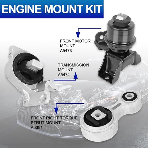 مجموعة حوامل محرك المحرك - متوافقة مع Ford Fusion 2006-2009 & Mercury Milan 2006-2009 & Lincoln Zephyr 2006 L4 2.3L V6 3.0L، استبدال # A5473 A5381 A5474، مجموعة من 3 in Saudi Arabia