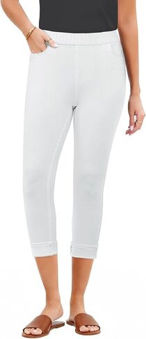 بنطال كابري Utyful للنساء بخصر عالٍ وسحب على الخصر المطاطي القابل للتمدد من قماش الدنيم بنطال جينز ضيق ومقصوص من الجينز Capris in Kuwait