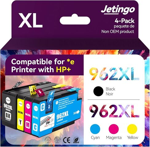 حزمة التحرير والسرد خراطيش الحبر 962xl لطابعات HP 962XL باللون الأسود واللون لاستبدال HP OfficeJet Pro 9010e 9015e 9010 9012 9015 9018 9025، 4 طابعات باللون الأسود والسماوي والأرجواني الأصفر in Kuwait