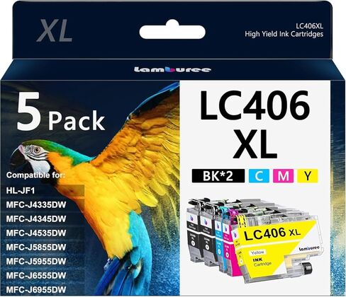 خراطيش حبر LC406XL مع استبدال عالي الإنتاجية لأخيه LC406 XL تعمل مع طابعات MFC-J4335DW MFC J4535DW MFC-J5855DW MFC-J5955DW MFC-J6555DW MFC-J6955DW (5 عبوات) in Kuwait