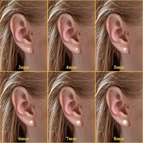 6 Pairs Pearl Earring, Gold Pearl Stud Earrings, Cartilage Piercing Flatback Stud Earrings, Exquisite Flat Back Studs for Gift Giving (3-8mm) in Kuwait