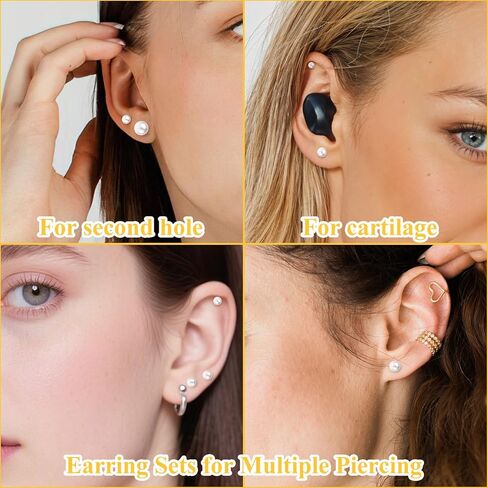 6 Pairs Pearl Earring, Gold Pearl Stud Earrings, Cartilage Piercing Flatback Stud Earrings, Exquisite Flat Back Studs for Gift Giving (3-8mm) in Kuwait