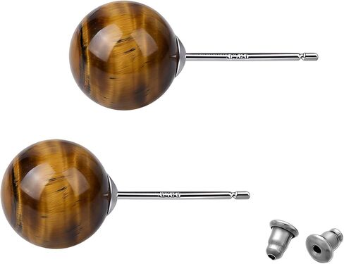 Genuine Tigers Eye Stone Stud Earrings for Women 12mm Brown Ball Earrings with Sterling Silver Posts Natural Tiger Eye Round Spiritual Jewelry in Kuwait