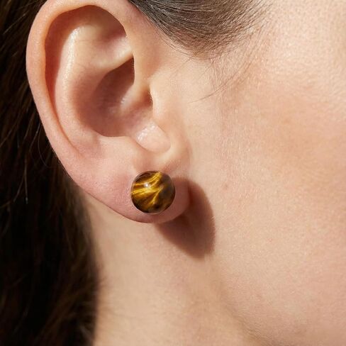 Genuine Tigers Eye Stone Stud Earrings for Women 12mm Brown Ball Earrings with Sterling Silver Posts Natural Tiger Eye Round Spiritual Jewelry in Kuwait