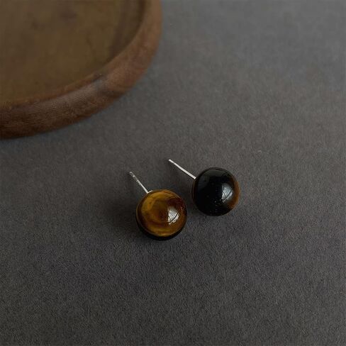 Genuine Tigers Eye Stone Stud Earrings for Women 12mm Brown Ball Earrings with Sterling Silver Posts Natural Tiger Eye Round Spiritual Jewelry in Saudi Arabia