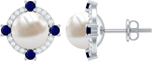 أقراط لؤلؤ المياه العذبة الطبيعية 6.5 قيراط من الفضة، جودة AAA، أقراط اللؤلؤ والياقوت - هدية للمناسبات الخاصة in Kuwait