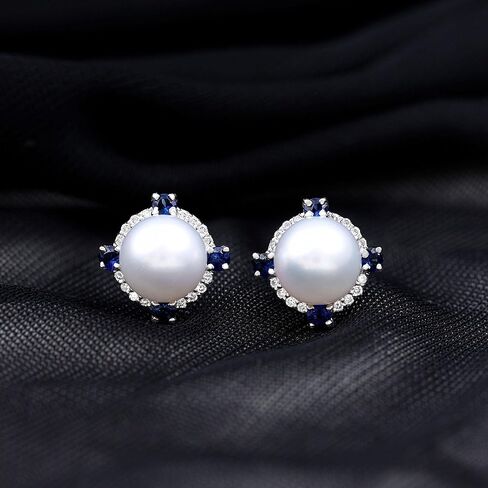 أقراط لؤلؤ المياه العذبة الطبيعية 6.5 قيراط من الفضة، جودة AAA، أقراط اللؤلؤ والياقوت - هدية للمناسبات الخاصة in Kuwait