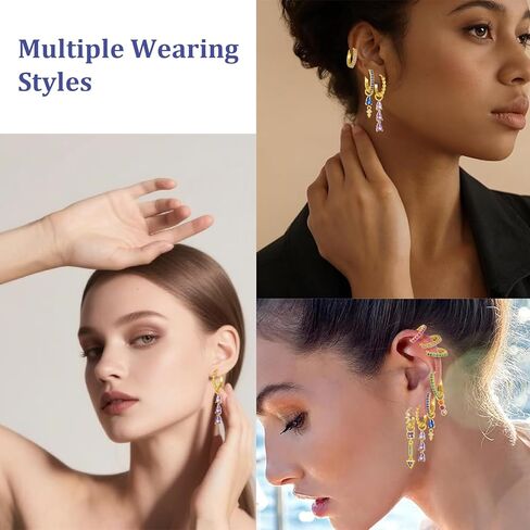 الزركون هوب القرط مداخن لذيذ ملون مكعب هوجي الغضروف طقم أقراط ثقب متعددة للمرأة 7 قطعة in Kuwait