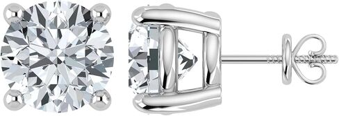 أقراط مرصعة بالألماس من IGI معتمدة من 0.50 إلى 5 قيراط للنساء من الذهب الأبيض/الأصفر عيار 14 قيراط بشكل دائري 4 شقوق لولبية لتغليف صندوق هدايا المجوهرات (لون E-F، وضوح VS1-VS2) in Kuwait