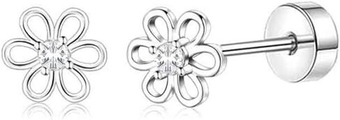 Cute 20g CZ Flower Screw Flat Back Small Stud Earrings for Women Stainless Steel Tiny Mini Crystal Floral Cartilage Tragus Piercing Studs Hypoallergenic Fashion Jewelry in Saudi Arabia