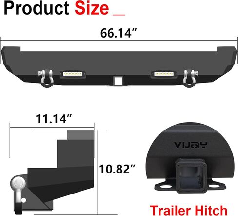 المصد الخلفي الفولاذي من شيروكي متوافق مع سيارة جيب شيروكي XJ موديل 1984-2001 مع جهاز استقبال وصلة الجر + 2 مصابيح LED + حلقات على شكل حرف D in Kuwait