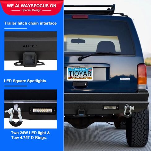 المصد الخلفي الفولاذي من شيروكي متوافق مع سيارة جيب شيروكي XJ موديل 1984-2001 مع جهاز استقبال وصلة الجر + 2 مصابيح LED + حلقات على شكل حرف D in Kuwait