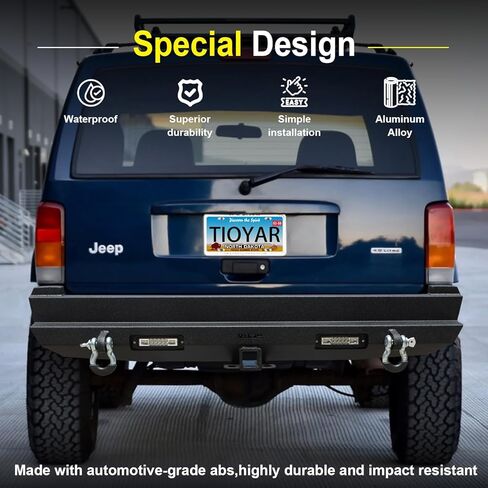 المصد الخلفي الفولاذي من شيروكي متوافق مع سيارة جيب شيروكي XJ موديل 1984-2001 مع جهاز استقبال وصلة الجر + 2 مصابيح LED + حلقات على شكل حرف D in Kuwait