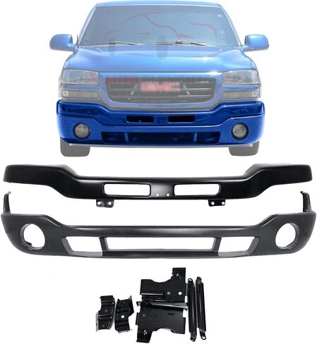 Front Bumper Paintable with Brackets + Lower Valance Primed with Fog Light Holes For 2003-2006 GMC Sierra 1500 2500HD 3500 Direct Replacement in Saudi Arabia