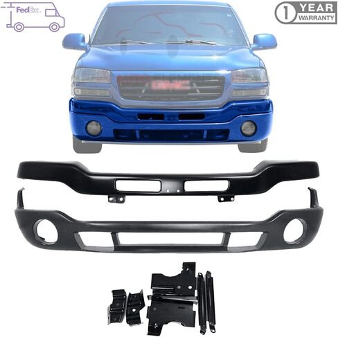 Front Bumper Paintable with Brackets + Lower Valance Primed with Fog Light Holes For 2003-2006 GMC Sierra 1500 2500HD 3500 Direct Replacement in Saudi Arabia