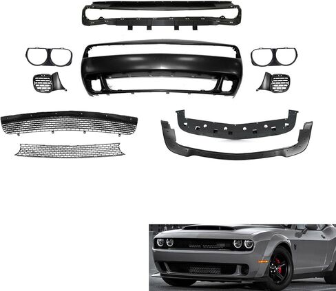Challenger Front Bumper Cover Kit Compatible with 2015 2016 2017 2018 2019 2020 2021 2022 2023 Do-dge Challenger GT R/T SRT SXT,W/Upper and Lower Grill, W/Fog Light Covers in Kuwait