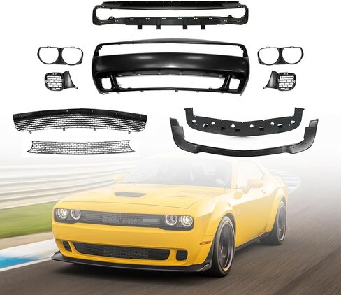 Challenger Front Bumper Cover Kit Compatible with 2015 2016 2017 2018 2019 2020 2021 2022 2023 Do-dge Challenger GT R/T SRT SXT,W/Upper and Lower Grill, W/Fog Light Covers in Kuwait