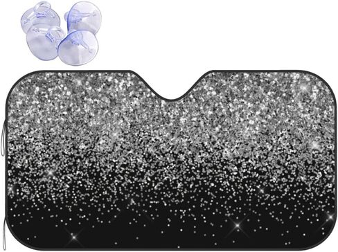 Silver Black Glitter Windshield Sunshade - Fun Foldable Car Front Window Sunshade and Interior Sun Protectionmediummedium in Saudi Arabia