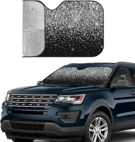 Silver Black Glitter Windshield Sunshade - Fun Foldable Car Front Window Sunshade and Interior Sun Protectionmediummedium in Saudi Arabia