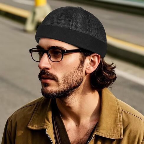 Mesh Brimless Cap for Men Skullcap Docker Beanie Hat No Brim Sailor Hat in Saudi Arabia