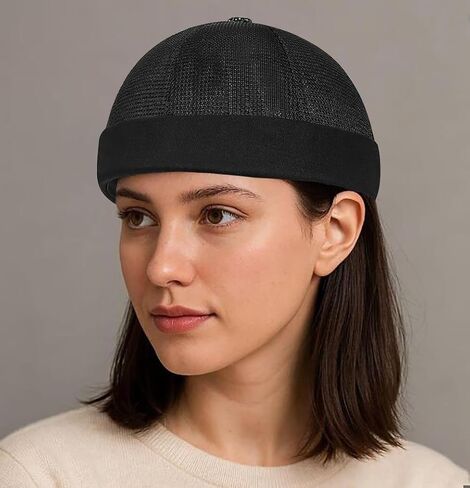Mesh Brimless Cap for Men Skullcap Docker Beanie Hat No Brim Sailor Hat in Saudi Arabia