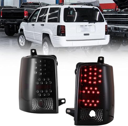 ROXX LED Tail Lights Assembly for 1997 1998 Jeep Grand Cherokee, Taillights with Led Turn Signals, Brake Lights and DRL, Smoke Lens Rear Lights Replacement, Driver & Passenger Side Tail Lamps Pair in Kuwait