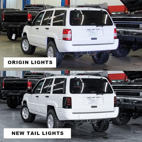 ROXX LED Tail Lights Assembly for 1997 1998 Jeep Grand Cherokee, Taillights with Led Turn Signals, Brake Lights and DRL, Smoke Lens Rear Lights Replacement, Driver & Passenger Side Tail Lamps Pair in Kuwait