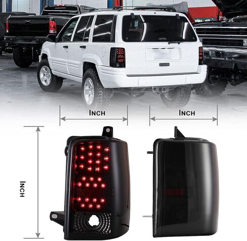 ROXX LED Tail Lights Assembly for 1997 1998 Jeep Grand Cherokee, Taillights with Led Turn Signals, Brake Lights and DRL, Smoke Lens Rear Lights Replacement, Driver & Passenger Side Tail Lamps Pair in Kuwait