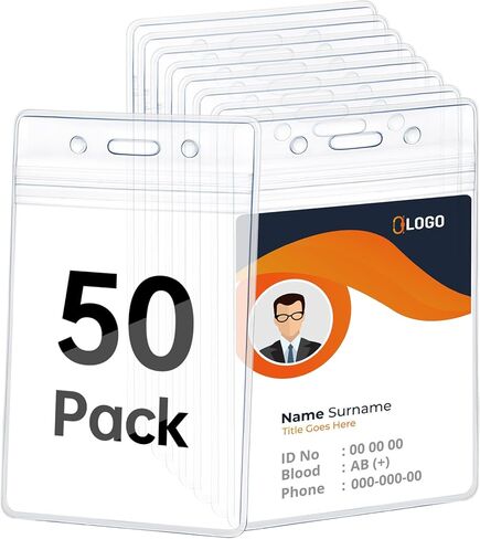 10 Pack ID Badge Holder - Vertical Badge Holder,Clear Waterproof Card Holder with Resealable Zip,PVC Vertical Sleeve Pocket for Credit Cards, Student Cards，Name Tag Holder， Office and School in Saudi Arabia