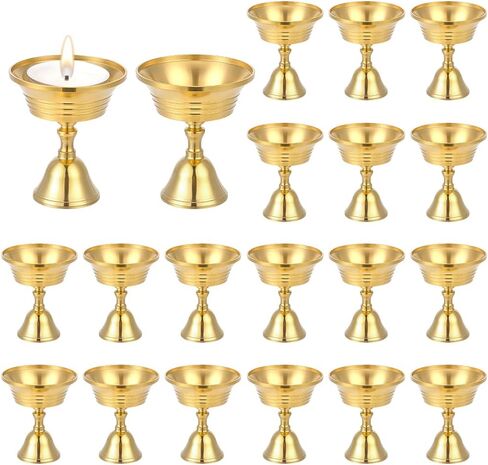 20 Pcs Brass Candle Holder, 2.46 Inch Ghee Lamp Butter Lamp Holder Copper Butter Lamp Cups Metal Golden Cup Candle Holders for Diwali Pooja Devas Diya Easter Weddings Home Decor in Kuwait
