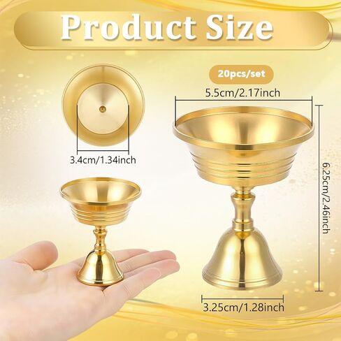 20 Pcs Brass Candle Holder, 2.46 Inch Ghee Lamp Butter Lamp Holder Copper Butter Lamp Cups Metal Golden Cup Candle Holders for Diwali Pooja Devas Diya Easter Weddings Home Decor in Kuwait