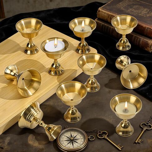 20 Pcs Brass Candle Holder, 2.46 Inch Ghee Lamp Butter Lamp Holder Copper Butter Lamp Cups Metal Golden Cup Candle Holders for Diwali Pooja Devas Diya Easter Weddings Home Decor in Kuwait