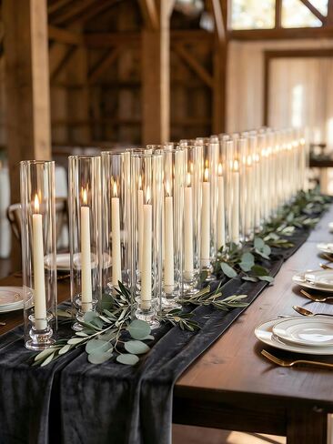 NUPTIO Hurricane Glass Candle Holders: Set of 30 Candlestick Holder with Windproof Chimney Covers - Tall Taper Candleholder Bulk for Wedding Table Centerpiece in Saudi Arabia