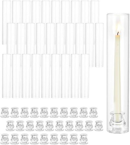 NUPTIO Hurricane Glass Candle Holders: Set of 30 Candlestick Holder with Windproof Chimney Covers - Tall Taper Candleholder Bulk for Wedding Table Centerpiece in Saudi Arabia
