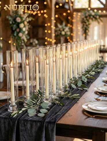 NUPTIO Hurricane Glass Candle Holders: Set of 30 Candlestick Holder with Windproof Chimney Covers - Tall Taper Candleholder Bulk for Wedding Table Centerpiece in Saudi Arabia