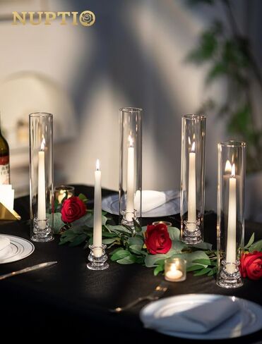 NUPTIO Hurricane Glass Candle Holders: Set of 30 Candlestick Holder with Windproof Chimney Covers - Tall Taper Candleholder Bulk for Wedding Table Centerpiece in Saudi Arabia