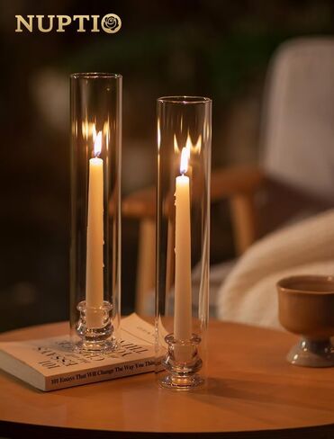 NUPTIO Hurricane Glass Candle Holders: Set of 30 Candlestick Holder with Windproof Chimney Covers - Tall Taper Candleholder Bulk for Wedding Table Centerpiece in Saudi Arabia