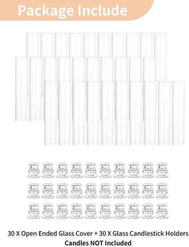 NUPTIO Hurricane Glass Candle Holders: Set of 30 Candlestick Holder with Windproof Chimney Covers - Tall Taper Candleholder Bulk for Wedding Table Centerpiece in Saudi Arabia