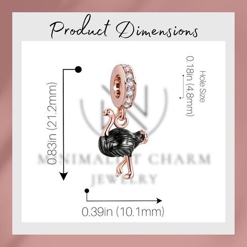 Ostrich Dangle Charm, Animal Charm, Sterling Silver, Gift For Wife, Women, Friends, Family, Compatible To Pandora in Kuwait