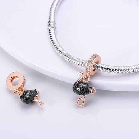 Ostrich Dangle Charm, Animal Charm, Sterling Silver, Gift For Wife, Women, Friends, Family, Compatible To Pandora in Kuwait
