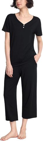 GYS Pajama Sets for Women Soft Bamboo Viscose Short Sleeve Top with Capri Pants 2 Piece Sleepwear in Saudi Arabia