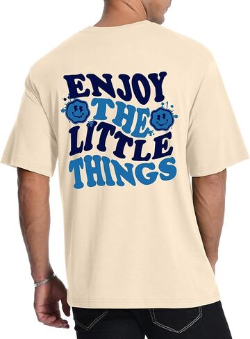 Mens Graphic T Shirts Smile Letter Print Short Sleeve Palm Tree Print Summer Top 100% Cotton Casual Tees for Men in Kuwait