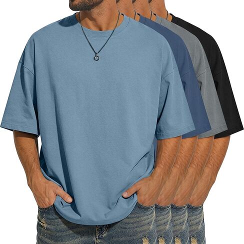 4 Pack Men's Oversized T-Shirts Baggy Short Sleeve Crew Neck Basic Tees Tops Casual Summer Loose Fit Streetwear in Kuwait
