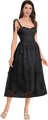 Spaghetti Strap Embroidered Floral Dress for Women Wedding Formal Tulle Prom Corset Dress Smocked Split Midi Tea Party Dress in Saudi Arabia